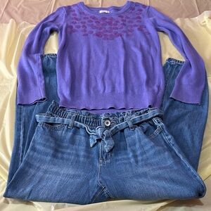 Purple Sweater and Blue Jeans Set girls size 12